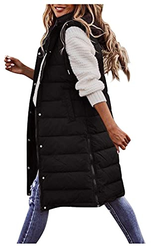riou Chaquetas sin Mangas Chalecos Acolchados Medio Largo Chaleco de Plumas Invierno con Capucha Parka Abrigos Puffer Outwear Felpa Tops Caliente Pullover Jersey