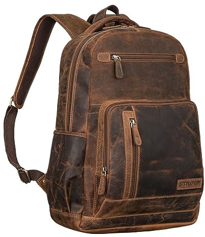 STILORD 'Hubertus' Lederrucksack Damen und Herren Vintage Laptop-Rucksack 15,6 Zoll Schulrucksack Leder Daypacks Lehrertasche Retro, Farbe:calais - braun