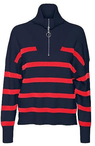 Vero Moda VMSABA GA Noos Chemise à col Haut à Rayures, Navy Blazer/Stripes:Bittersweet, XS