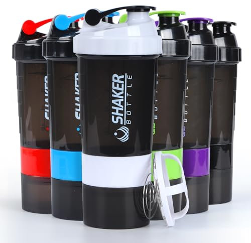 XComfort 16OZ Shaker Bottle,Protein Shaker Bottle with Mixing Ball and Powder Storage Container,BPA Free,Easy to Clean,100% Leak-Proof Screw On Lid,Perfect Fitness & Workout Partner,White