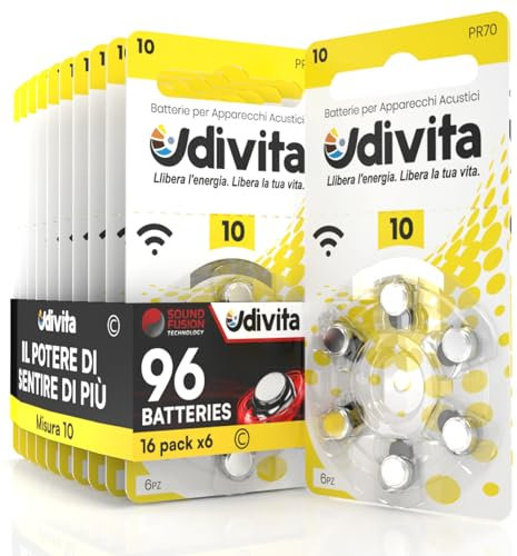 96 Batterie Per Apparecchi Acustici Udivita Misura 10 Tecnologia Phono Pulse - 16 Blister da 6 Pile