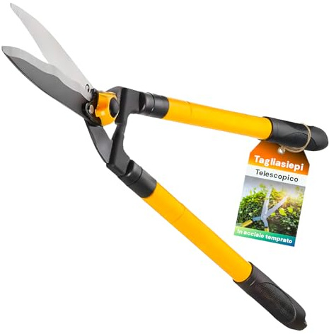 Avilia Tagliasiepi Telescopico 61-91 cm - Cesoie Regolabili per Potatura, Lame in Acciaio Temprato 19cm, Manici Ergonomici in PVC - Forbici da Potatura Ideali per Giardinaggio