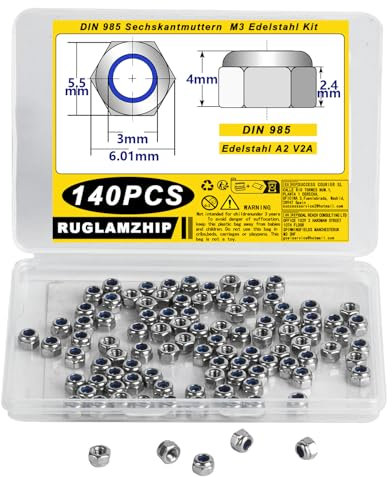 M3 Stainless Steel Hex Nylock Nuts - A2 V2A Self-locking Nylon Insert DIN 985 Fasteners for Bolts and Screws (140 Pcs)