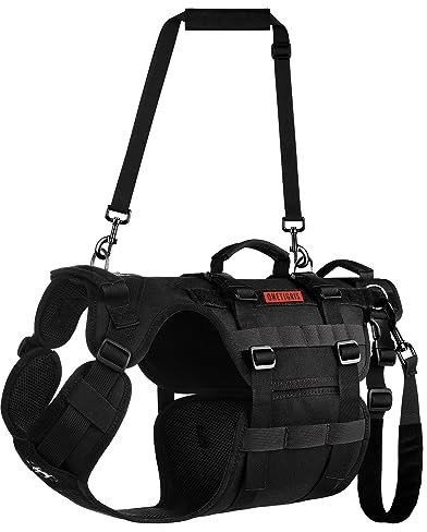 OneTigris Invictus Harnais pour chien - Aide au transport pour chiens de taille moyenne et grande - Réglable - Avec 3 poignées - Pour personnes handicapées, blessées ou âgées - Noir - Taille XXL