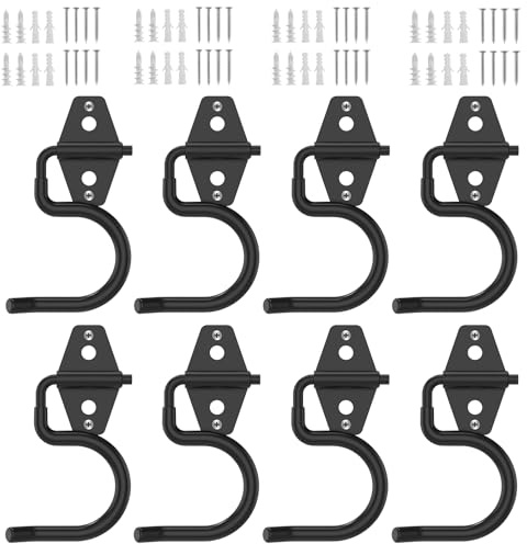 8 ganci da garage in acciaio resistente, rivestiti in gomma, antiscivolo, per montaggio a parete, ganci a forma di S, ganci per attrezzi da giardino, per tubi flessibili, utensili elettrici, pale