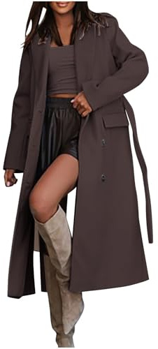 Trenchcoat dam lång | övergångskappa dam vattentät vindtät jacka enfärgad revers övergångskappa med justerbart bälte elegant kappa mode rock vinterjacka fritidsjacka utomhusjacka
