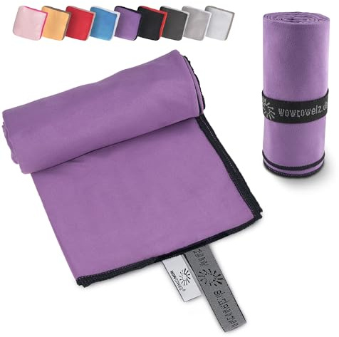 Wowtowelz Serviette compacte en microfibre, pour voyage, sport, fitness, plage, légère et à séchage rapide, violet, 90 x 60 cm