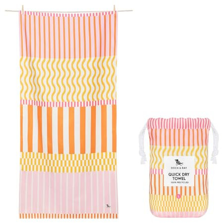 Dock & Bay Beach Towel - Quick Dry, Sand Free - Compact, Lightweight - 100% Recycled - Includes Bag - Lemonade Waves - Large (160x90cm, 63x35)