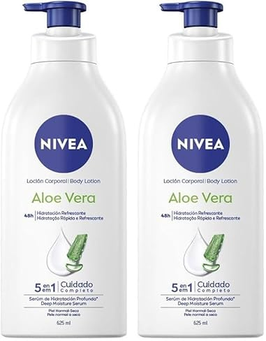 NIVEA Loción Corporal Aloe Vera (1 x 625 ml), body loción refrescante para 72 h de hidratación profunda, loción hidratante con aloe vera, ácido hialurónico y sérum nutritivo (Paquete de 2)