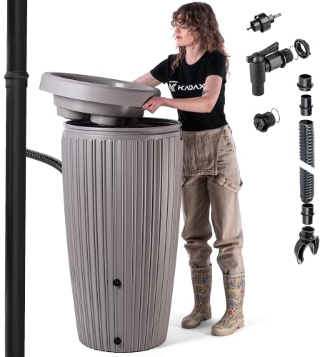 KADAX Récupérateur d'eau de Pluie avec bac à Plantes intégré dans Le Couvercle - 240 l - en Plastique - Réservoir d'eau de Pluie avec Robinet - Résistant au Gel - Gris Beige
