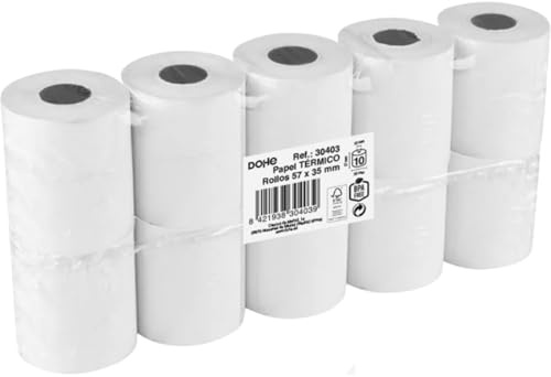 Dohe - Thermal Paper Till Rolls 57x35 mm (10 pcs) - Core ⌀12 mm, Length 7.5 m, Tickets for Card Readers, POS Systems, Cash Registers, POS and EPOS Printers, Thickness 60 GSM, BPA-Free