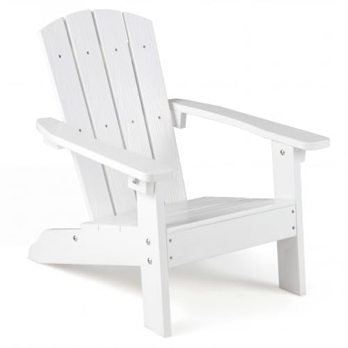 GOPLUS Chaise Adirondack pour Enfants 3-8 Ans Charge 75 KG, Fauteuil de Jardin Extérieur en HIPS avec Large Siège, Dossier & Accoudoirs, Assise Angle à 105°, Résistante aux Intempéri (Blanc)