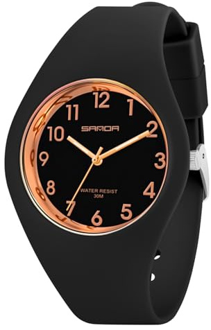 AOOSU Women's Wrist Watch, Ladies Watches with Big Face, Soft Silicone Strap Quartz Watch, Waterproof Sport Ladies Wrist Watches Premium Fashion for Women Daily & Outdoor Wear Black