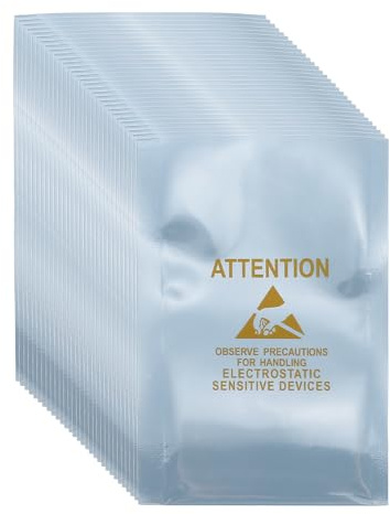 sourcing map 100 bolsas antiestáticas de 2.4 x 3.5 pulgadas, bolsa de blindaje ESD con etiquetas para disco duro, disco duro, SSD, placas base de dispositivos electrónicos, gris plateado