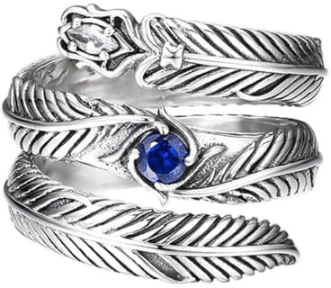 Ring i 925 sterlingsilver med blad och diamanter för män och kvinnor, öppen och justerbar diamantring