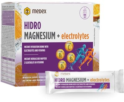 Medex Magnesio HIDRO con Elettroliti – Elettroliti in polvere per un’idratazione ottimale – con Magnesio Citrato e Vitamine B2, B6, C e D3 – Arancia e Fiori di Sambuco – 15 Bustine