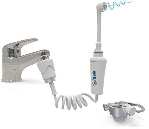 Irrigador Dental SOWASH TRAVEL, Se Conecta al Grifo, Irrigador Bucal Sin Baterías y sin Electricidad, Adaptador de Viaje Addy + Cabezal Vórtice con Chorro Triple Convergente, Producto Italiano