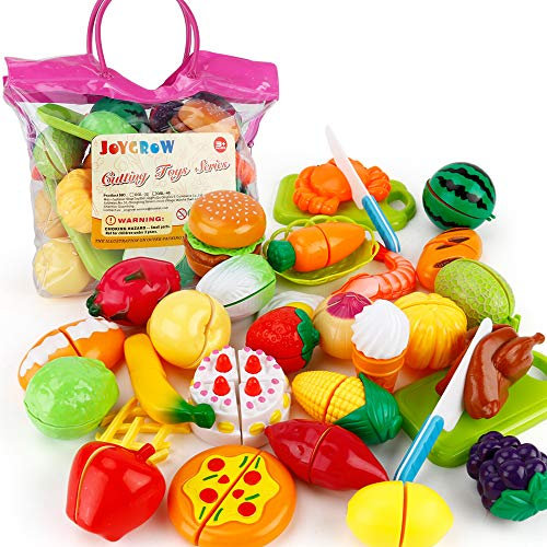 JoyGrow 32 Stück Lebensmittel Spielzeug Obst Gemüse Spielzeug Rollenspiele Pädagogisches Küchenspielzeug Zubehör,Kinderküche Simulation für Kinder ab 3 Jahren Mädchen (Blue) (Blue)