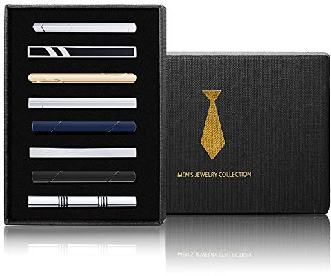 BESTEEL 8 Stück Krawattenclips für Herren, Krawatte-Clip, Krawatte, Schwarz, flammend, für Business, Geschenkbox, Ohne Edelstein