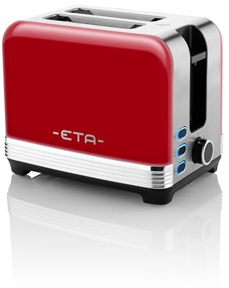 Toaster im Retro Ganzmetall-Design STORIO - 980W, für 2 Scheiben, Brötchenaufsatz, Rot