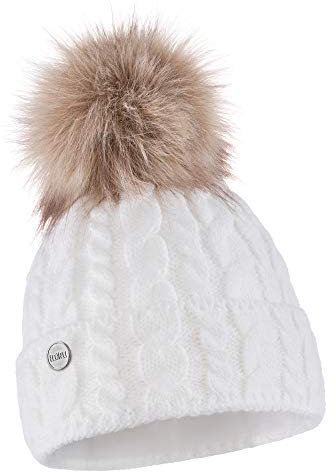 ELIMELI® Damen Winter Mütze warme Strickmütze Wintermütze mit Bommel Slouch Strick Beanie Damen für Winter Bommelmütze Hergestellt in EU Farbenauswahl 15568 (Weiß)