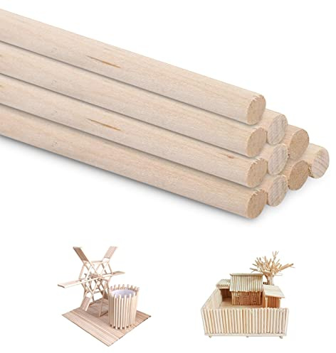 HERCHR Pack de 10 Madera Manualidades, palitos de madera natural redondos, 30 cm de Largo Varas de Madera Extra Largas Sin Terminar, 4mm de Grosor Varilla Madera para Manualidades