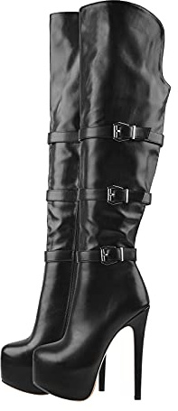 Only maker Women's Over the Knee High Boots Buckle Stiletto Thigh High Boots