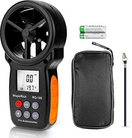 Digitaler Windmesser Windmessgerät, WapoRich RQ-100 Anemometer Handheld Wind Speed CFM Gauge mit MAX/MIN/AVG Measure Windgeschwindigkeit/Temp/Windchill für HVAC Drohne Schießen Segeln