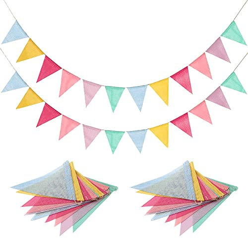 Pamtns Wimpelkette 4 Stück Wimpelgirlande Outdoor Wimpel Banner Leinen Mehrfarbig Dreieck Flaggen Girlanden Deko für Geburtstag Hochzeit Party Weihnachten Indoor Outdoor 6 Farben