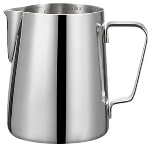HugeDE 350ml Stainless Steel Milk Frother Jug Milk Frothing Pitcher Espresso Milk Steaming Cup with Scale Inside for Cappuccino Latte Art