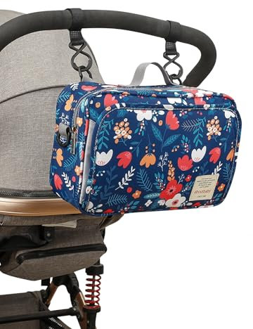 Kleine Kinderwagentasche Kinderwagentasche mit Umstandstaschfunktion Kinderwagenorganizer Multifunktionstasche Kinderwagentasche Mutterschaftskrankenhaus. Kinderwagen, Blaue Blume, Kinderwagentasche