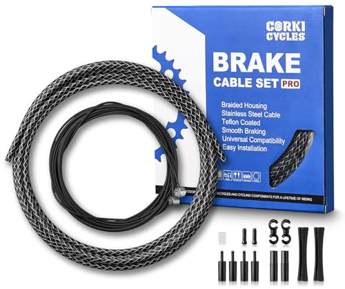 Corki Cycles Bike Brake Cable Set - Upgraded Universal Mountain Bike Brake Cable Kit with Teflon-Coated Inner Lines