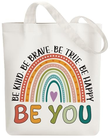 ANATTASOUL Bolsa de Tela Impresa Sé Tú, Tote Bag Tela Mujer,Shopper Algodón 38 * 40cm, Beige Bolsa de Transporte para Mujer, Saco Tote Bag de Lona Regalo con Cierre de Cremallera