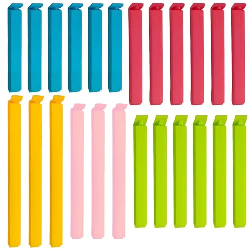 24 Pcs Multi-Size Food Bag Clips & Bag Clips for Food Storage (7/9/11/14/18cm), 4 Color Plastic Clamps for Snack, Pasta, Pet Foods Packaging