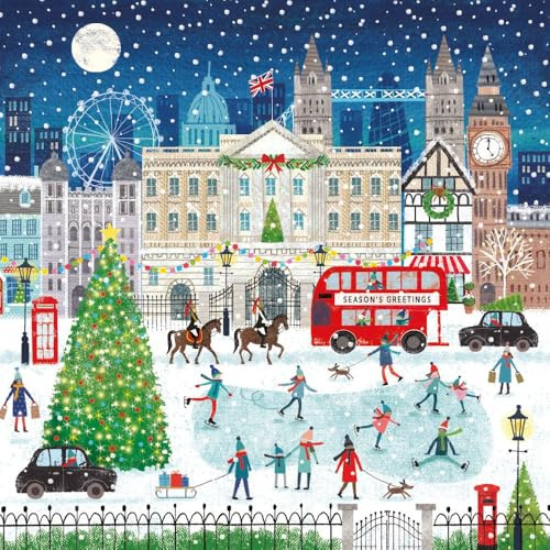 Museums & Galleries Charity Christmas Cards - Pack of 8 Premium Christmas Greeting Cards with Envelopes - Festive London Winter Scene - Supporting UK Charities