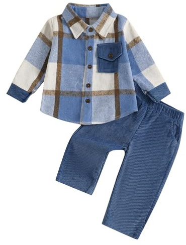 Yigubigu Kids Toddler Baby Boy Fall Outfits Tracksuit Plaid Button Down Sweatshirts Jumpers Tops Pants Trousers Jogger Toddler Boy 2Pcs Clothes Set