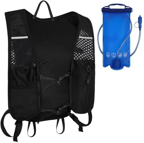 Alaoo Mochila Hidratación Ligero,Chaleco Running Mujer Hombre con Bolsillo para Móvil y Correas Reflectantes con 2L Bolsa de Hidratación para Trail Running, Ciclismo, Maratones