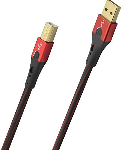 Oehlbach USB-Evolution B - hochwertiges USB-Kabel Typ 2.0 USB-A auf USB-B (für Audio-Streaming, DAC und Drucker) schwarz/rot - 10m
