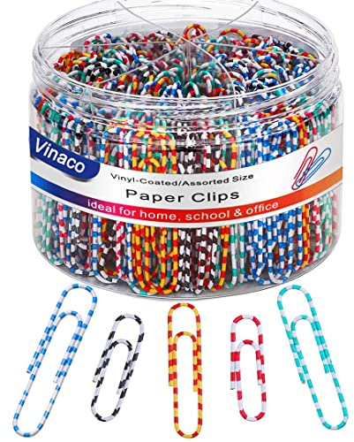 Vinaco Coloured Paper Clips Assored Size 400 Pack, Paper Clips Medium 33mm & Large P APER C Lips 50mm, Durable & Rustproof p APER C Lip, Vinyl Coated P APER c Lip for Office School Home (Striped)