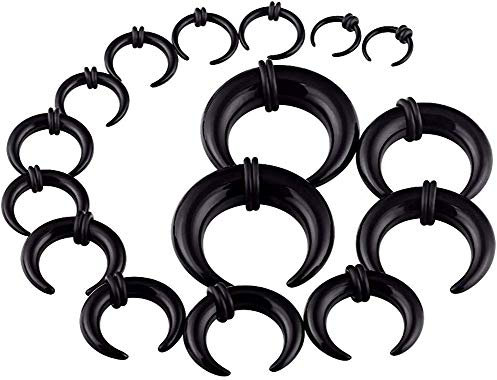 Longbeauty 16 PC Arcyl Dehnsichel Set 1.6-10mm Dehnungsschnecke für Ohr Piercing Flesh Tunnel Plugs Schwarz Mit O-Ringe