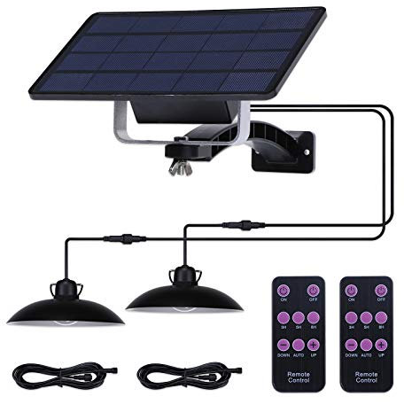 ENCOFT Solar Shed Lights Outdoor Indoor Dimmable Manual Remote Control LED Hanging Lamp IP65 Waterproof Pendant Light with 6M Extension Cord for Entryways, Yards, Garages (2 Light,Coldwhite）)