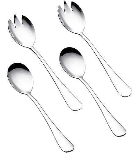 Salatbesteck Set aus Edelstahl, 2 Stück Salatlöffel und 2 Stück Salatgabel, Klein Salatbesteck für Küche und Esszimmer, Spülmaschinenfest
