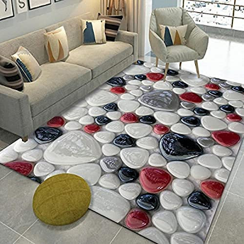 Weiß Teppich, 3D Bedruckt Graues rotes schwarzes Steinoptik-Muster Bedruckt Bereich Teppich, rutschfest Teppich, für Flur Wohnzimmer Schlafzimmer Kinderzimmer Dekoration Bodenmatte 140x200 cm