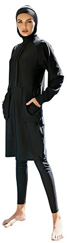 Burkini Damen Muslim Muslimische Badeanzug Frauen Langarm UV Schutzkleidung Badeshirt Lang Tops+Schwimmhose+Badekappe Hijab 3tlg Islamisch Schwimmanzug Jilbab Ganzkörper Modest Bademode 11#Schwarz M