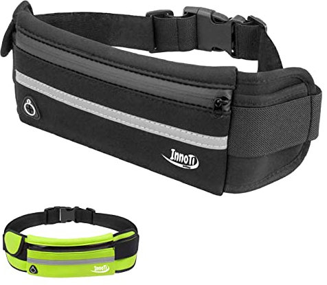 InnoTi Laufgürtel für Handy - wasserdichte Bauchtasche Sport aus Neopren - Handytasche zum Joggen, Laufen, Trekking, Wandern - Reflektierender und Verstellbarer Lauftasche (schwarz)
