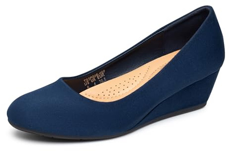 Trary Navy Blue Women's Wedges Heels for Women Pumps Round Toe Mid Heels Comfortable Closed Toe Dressy Shoes Women Pumps Wedge Dress Shoes for Wedding Work Office Party 1.8 Inches