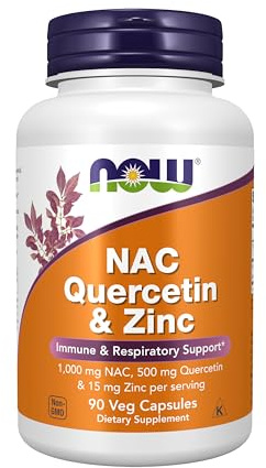 Now Foods Supplements, NAC Quercetin and Zinc, Immune and Respiratory Support*, 1,000 mg NAC, 500 mg Quercetin, 15 mg Zinc, 90 Veg Capsules