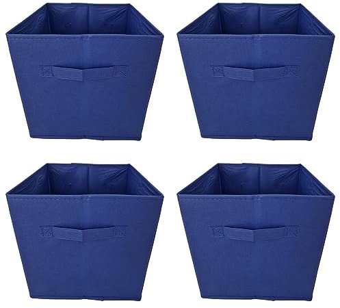 Aryllis Folding Storage Boxes, Navy, Pack of 4, Collapsible Fabric Storage Cubes - 27cm x 27cm
