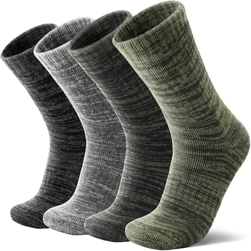MOSEY KOSY 4 Pairs Merino Wool Walking Hiking Boot Socks, Thermal Extra Thick Warm Winter Cozy Crew Comfy Cushion for Women and Men(Dark Color Scheme,7-11)