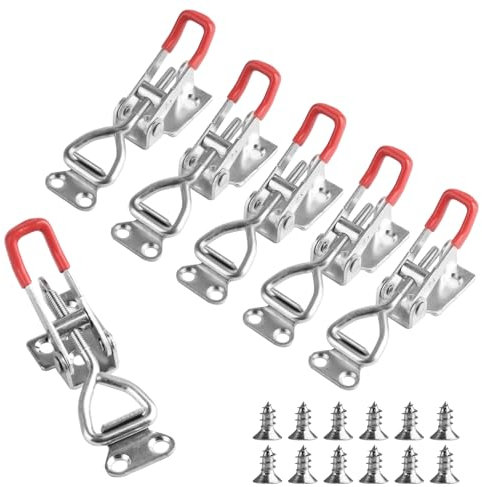 Confezione da 6 chiavistelli a tensione, chiusura a molla in metallo, chiusure per pareti laterali, chiusure a leva regolabili, chiusura a scatola, serratura per porta, forza di tenuta di 100 kg